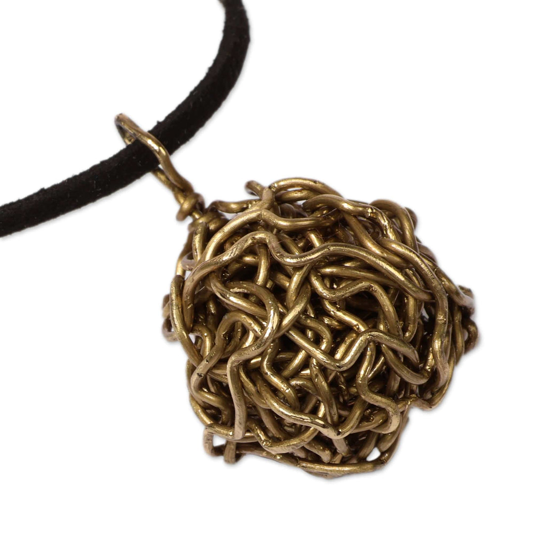 Modern Handcrafted Brass Pendant Necklace with Black Cord - Deconstructed Spirals
