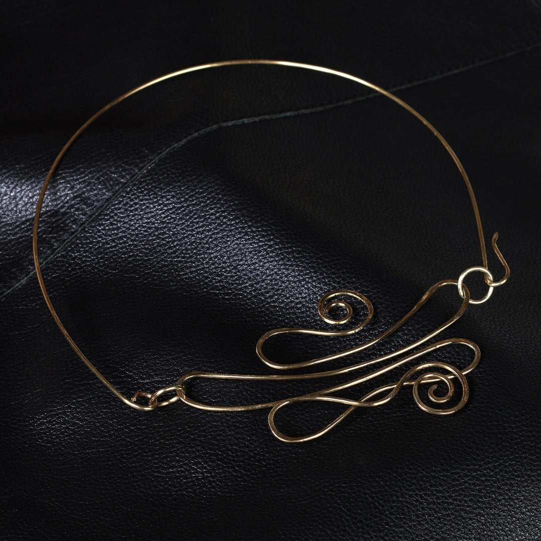 Modern Abstract Musical Note-Themed Brass Choker Necklace - Melody Spiral