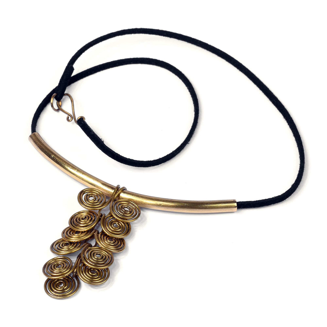 Brass Pendant Necklace with Classic Armenian Spiral Motif - Spiral Embrace