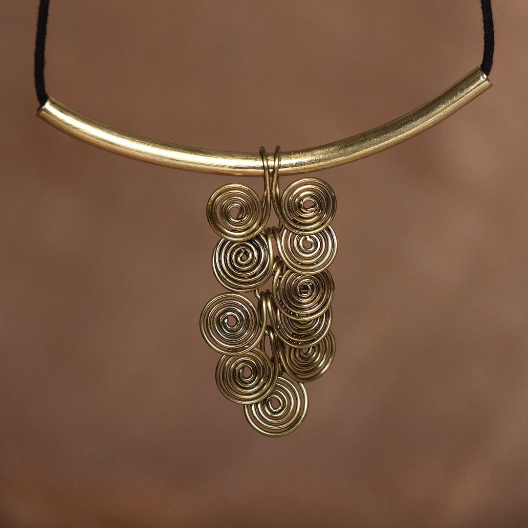 Brass Pendant Necklace with Classic Armenian Spiral Motif - Spiral Embrace