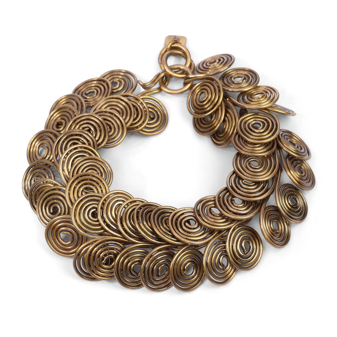 Antique Finished Brass Link Bracelet with Spiral Design - Spiral Embrace