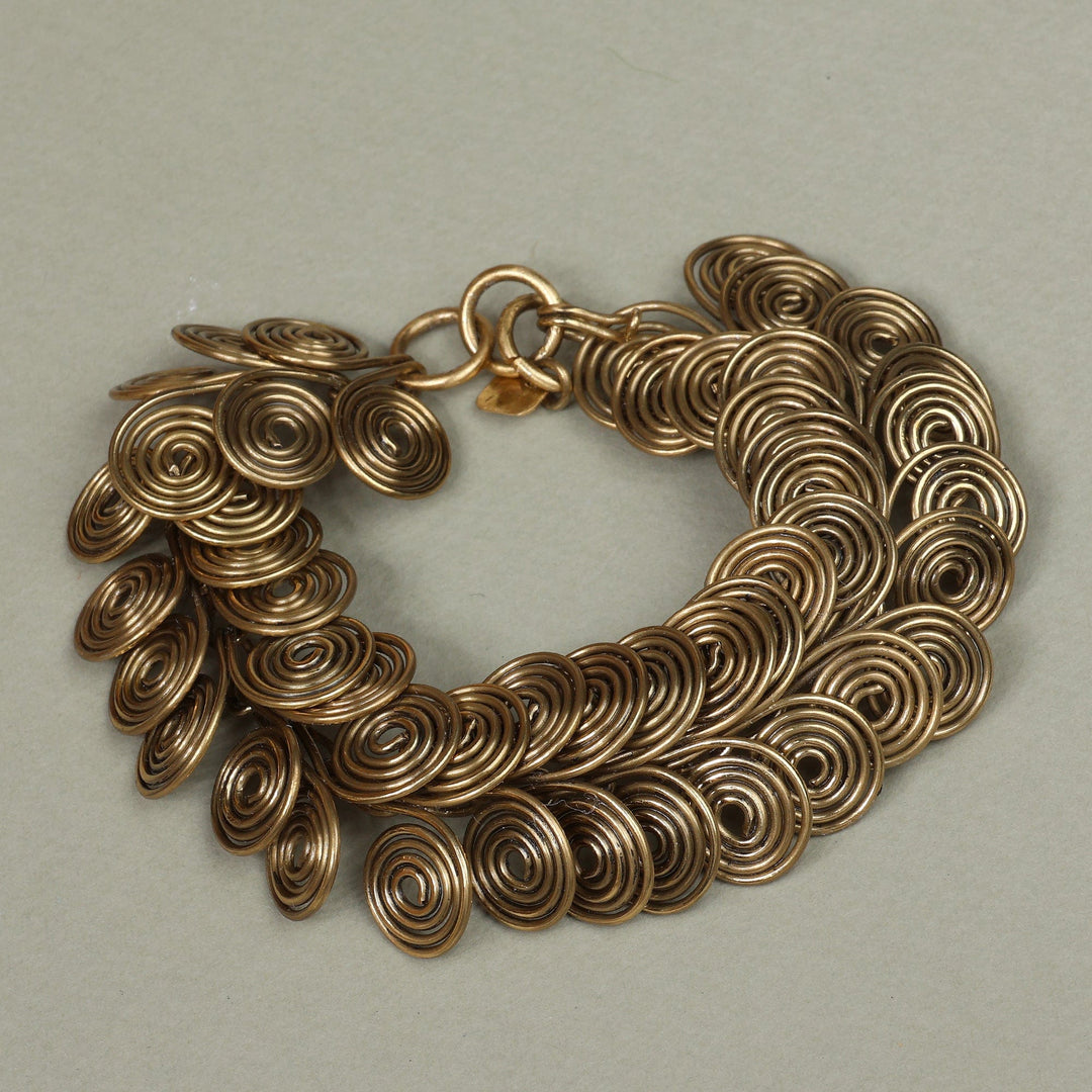Antique Finished Brass Link Bracelet with Spiral Design - Spiral Embrace