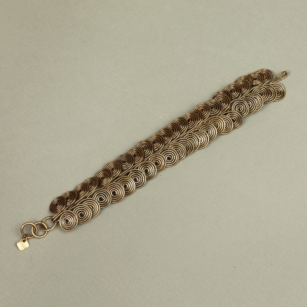 Antique Finished Brass Link Bracelet with Spiral Design - Spiral Embrace