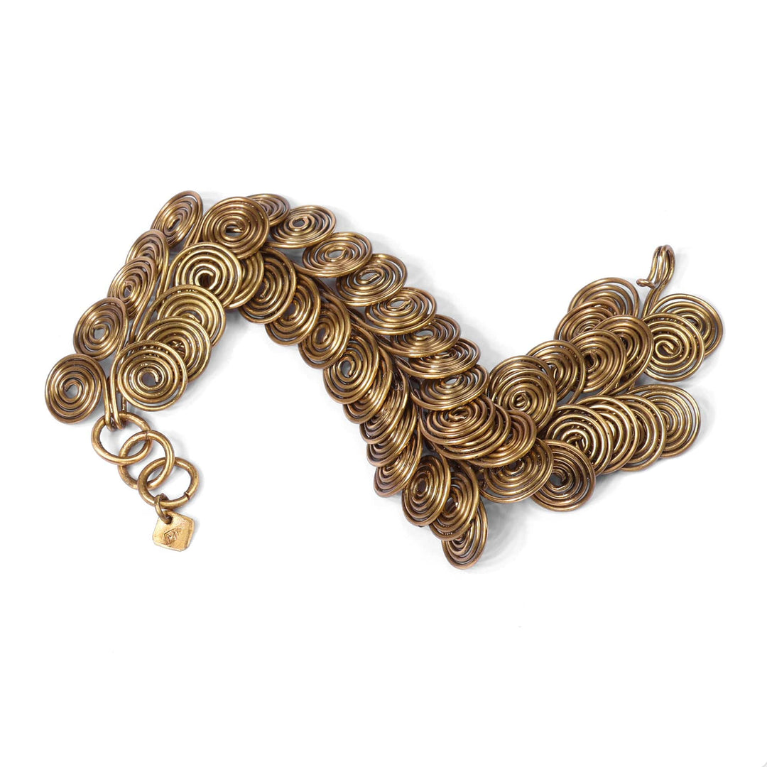 Antique Finished Brass Link Bracelet with Spiral Design - Spiral Embrace