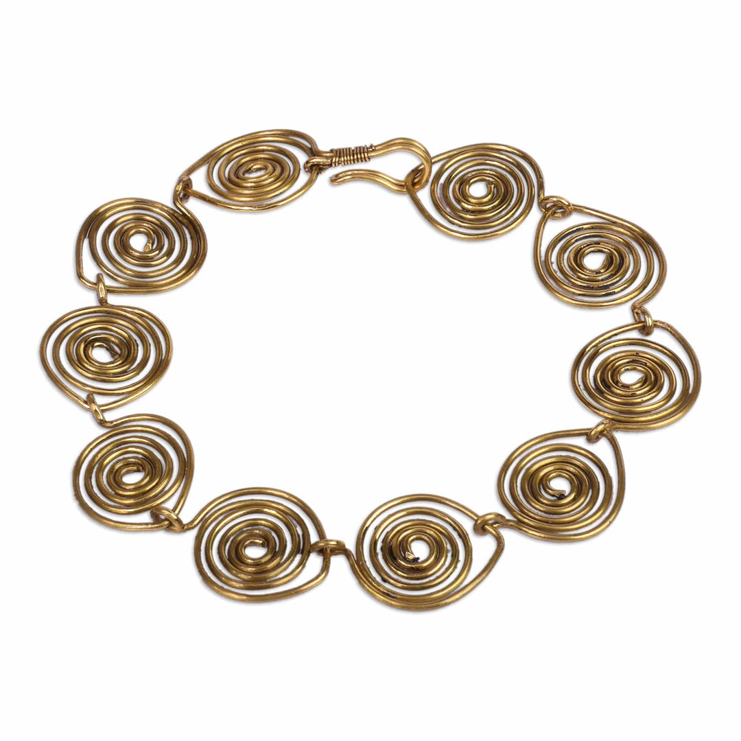 Antiqued Brass Spiral Link Bracelet Handcrafted in Armenia - Spiral Splendor