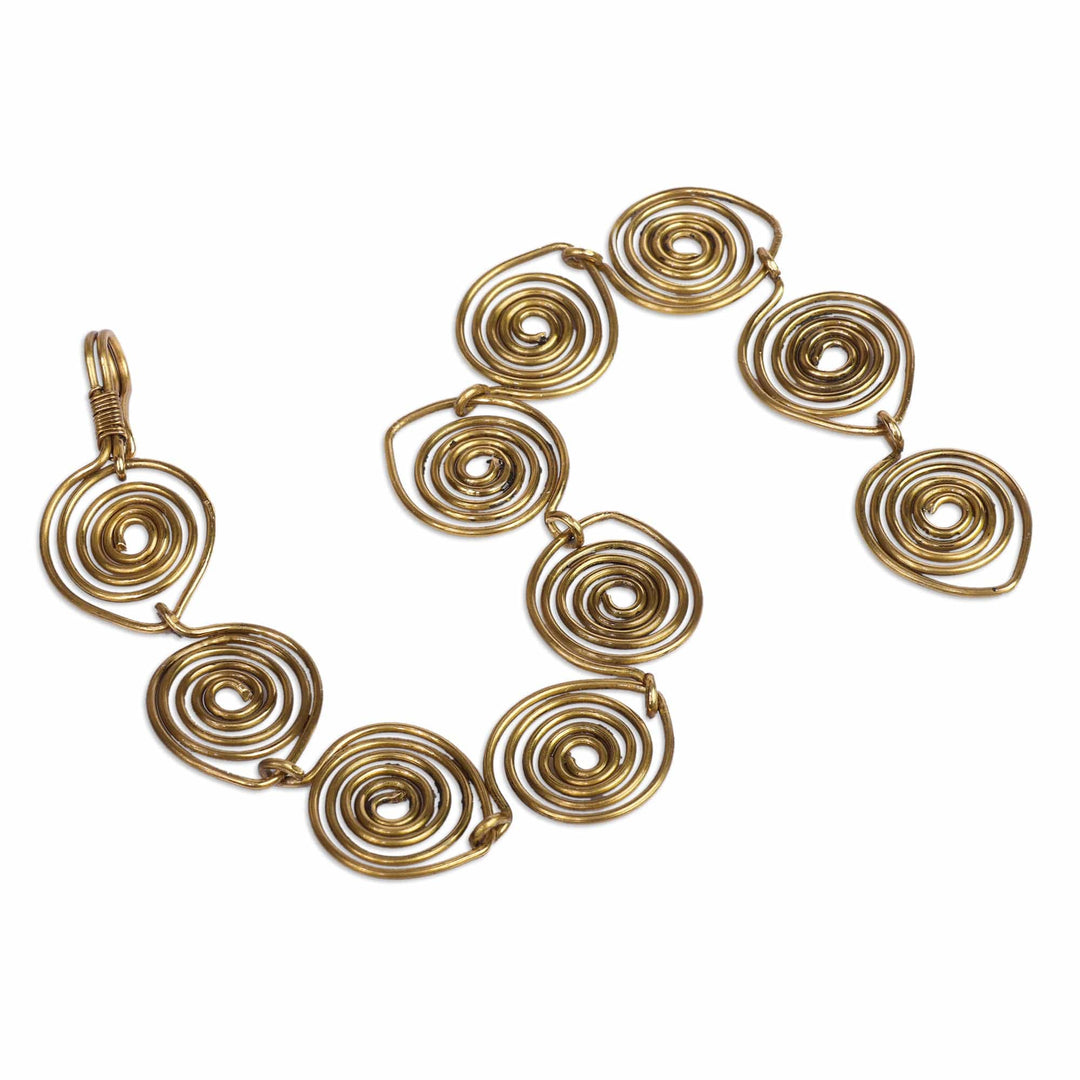 Antiqued Brass Spiral Link Bracelet Handcrafted in Armenia - Spiral Splendor
