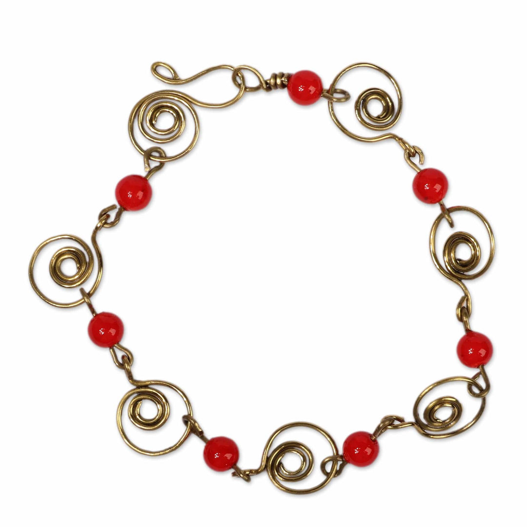 Handcrafted Spiral-Themed Agate Brass Station Bracelet - Vibrant Spirals