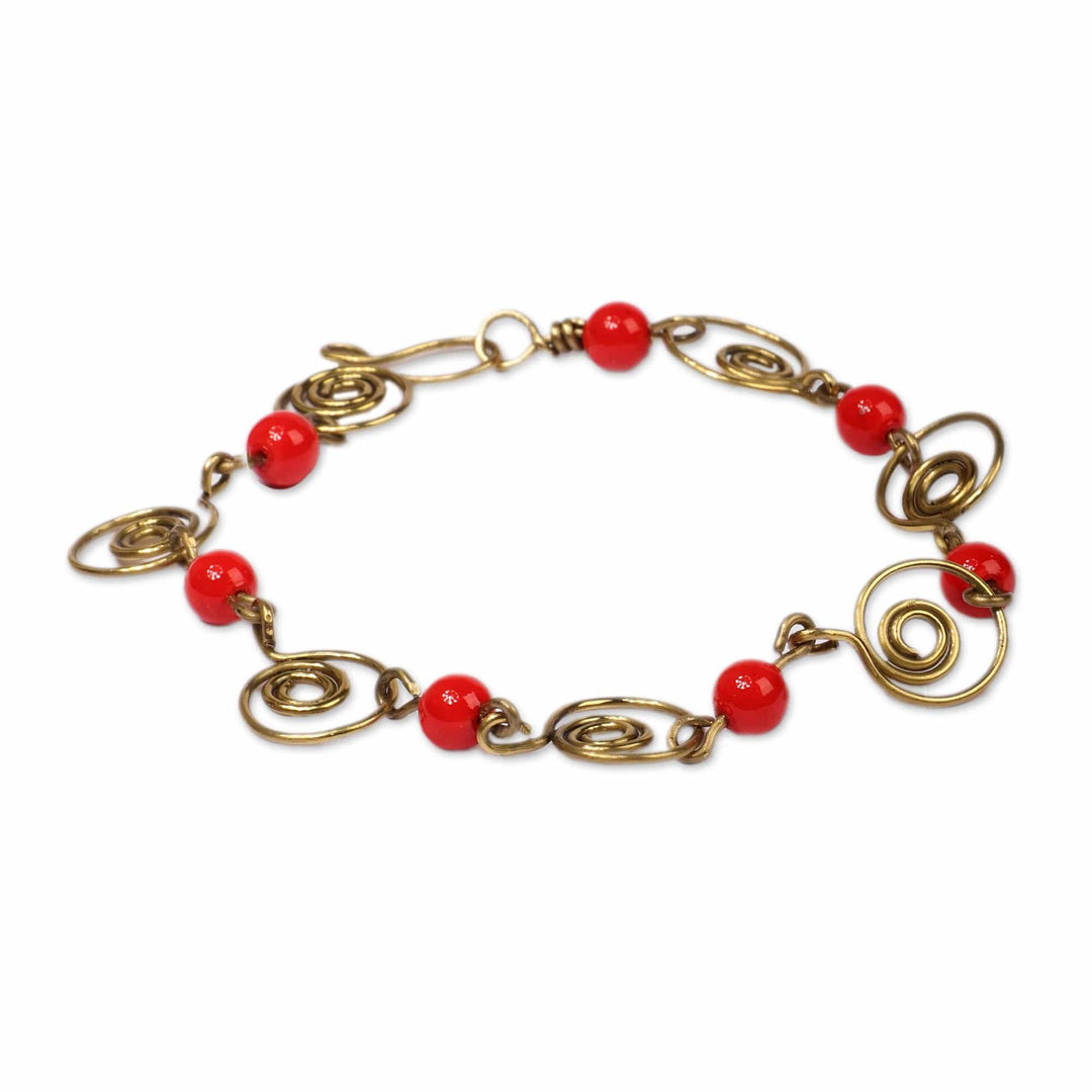 Handcrafted Spiral-Themed Agate Brass Station Bracelet - Vibrant Spirals