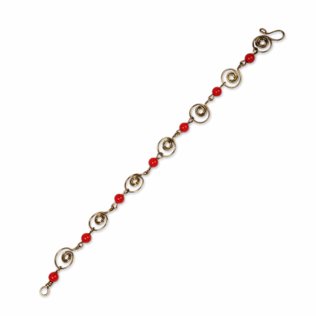 Handcrafted Spiral-Themed Agate Brass Station Bracelet - Vibrant Spirals