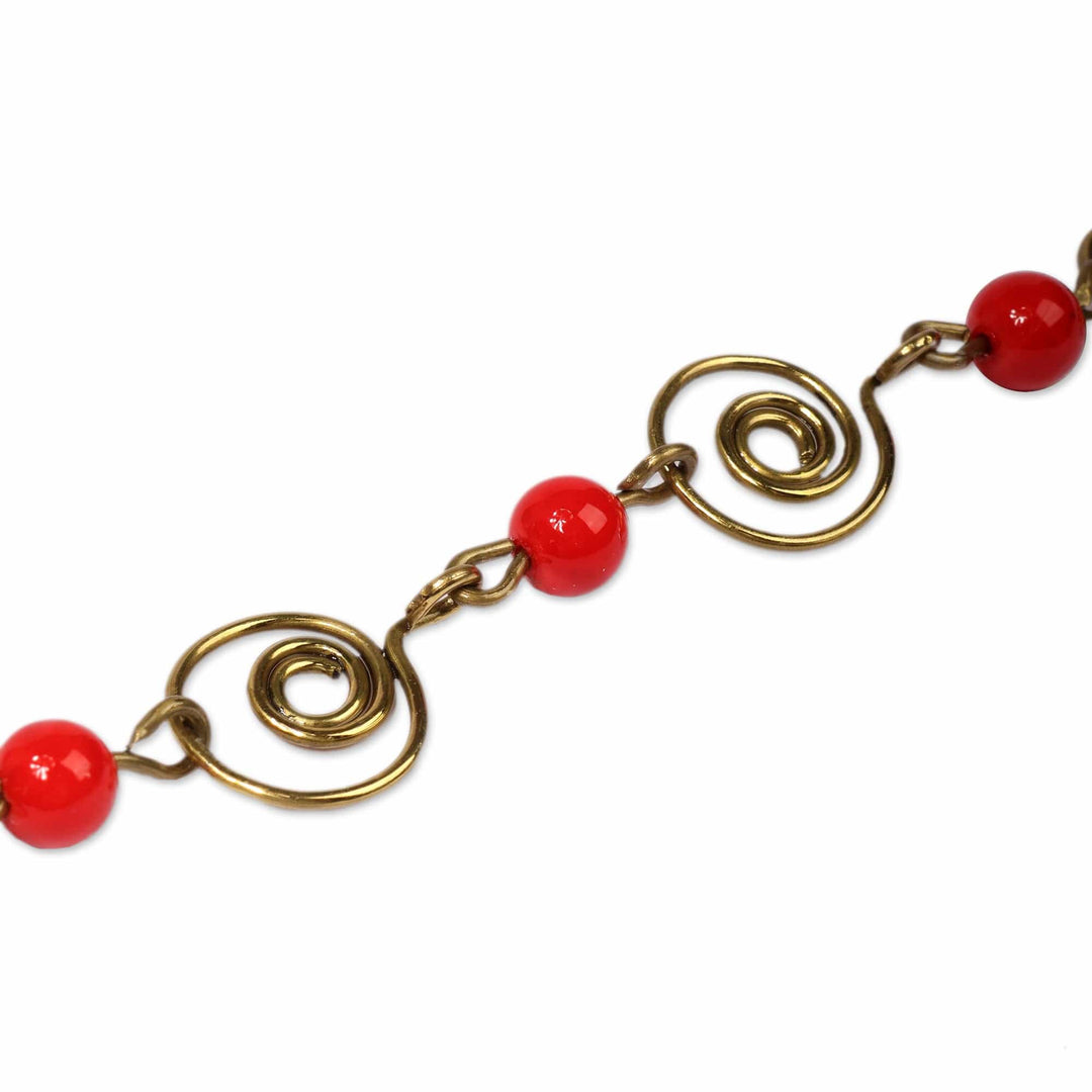 Handcrafted Spiral-Themed Agate Brass Station Bracelet - Vibrant Spirals