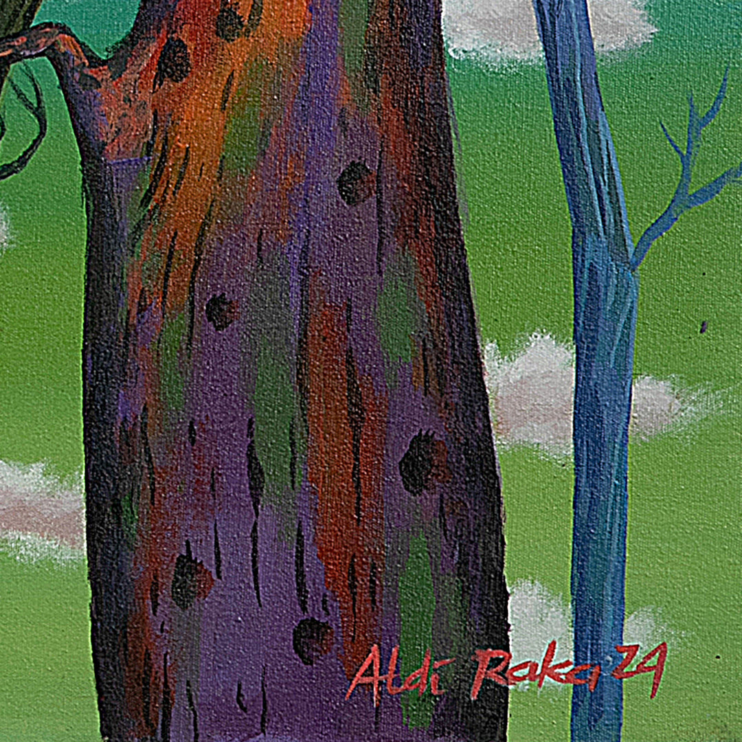 Signed Unstretched Forest-Themed Acrylic Painting from Java - Beauty of Randu Forest