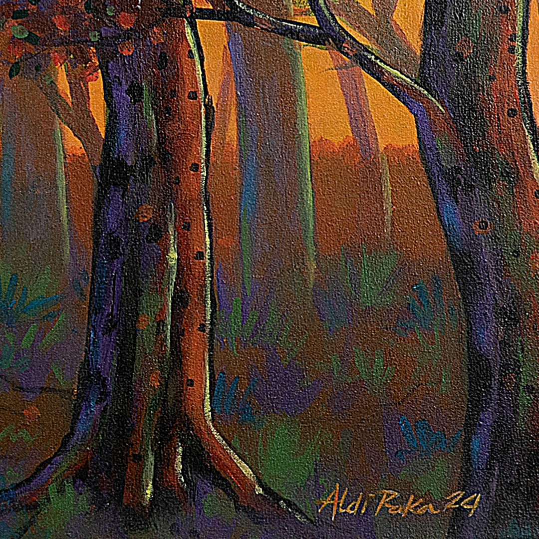 Evening Forest-Scape Painting Made of Acrylic on Canvas - Beauty of Sonokeling Forest