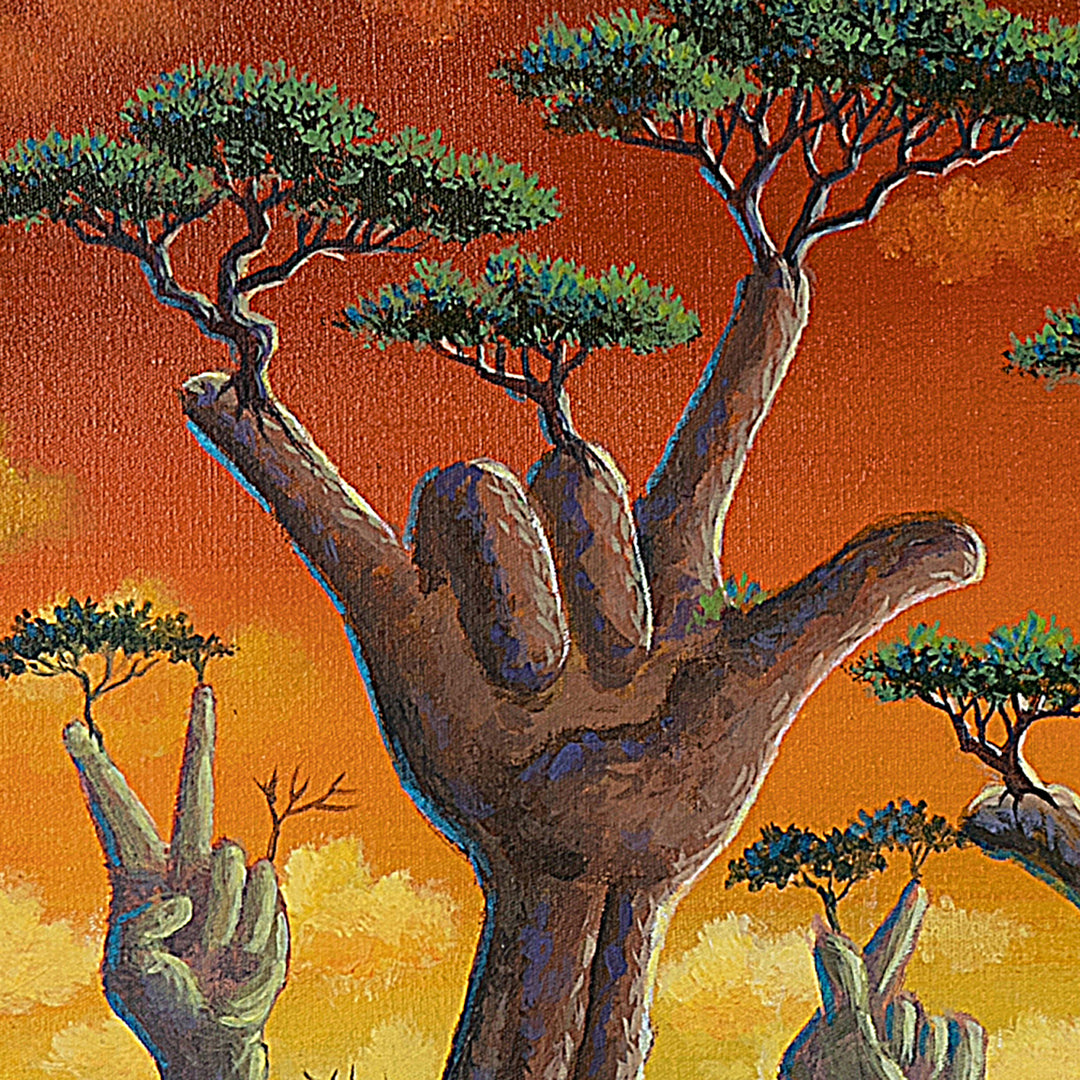 Unstretched Signed Expressionist Acrylic on Canvas Painting - Tree of Love