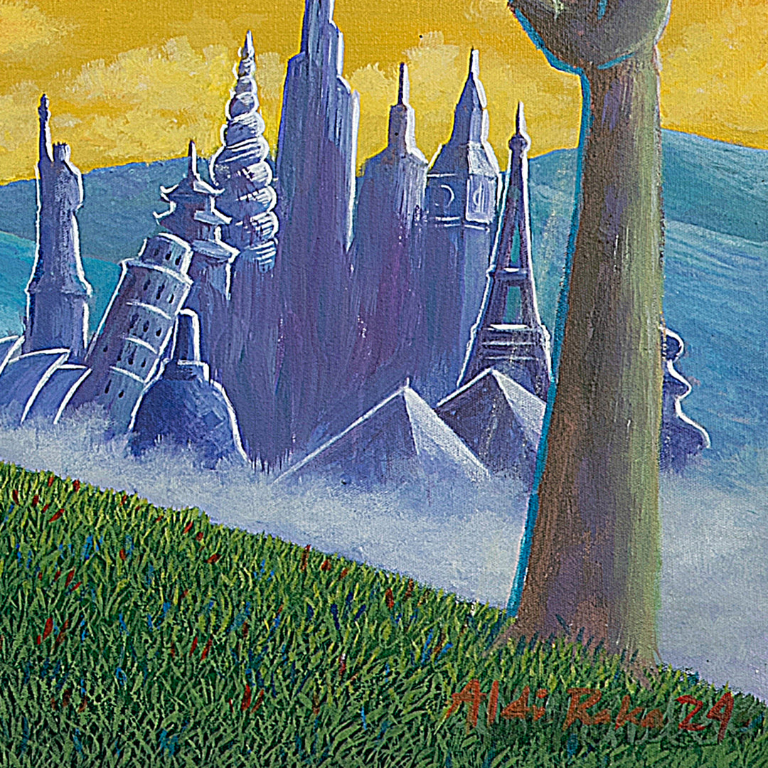 Unstretched Signed Expressionist Acrylic on Canvas Painting - Tree of Love