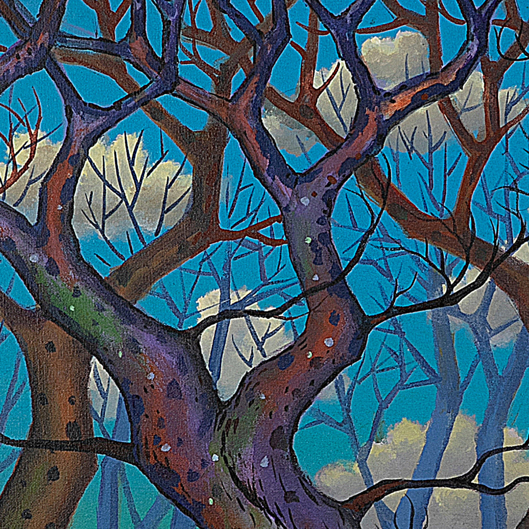 Javanese Nature-Themed Forest Acrylic on Canvas Painting - Tree Dance in the Forest