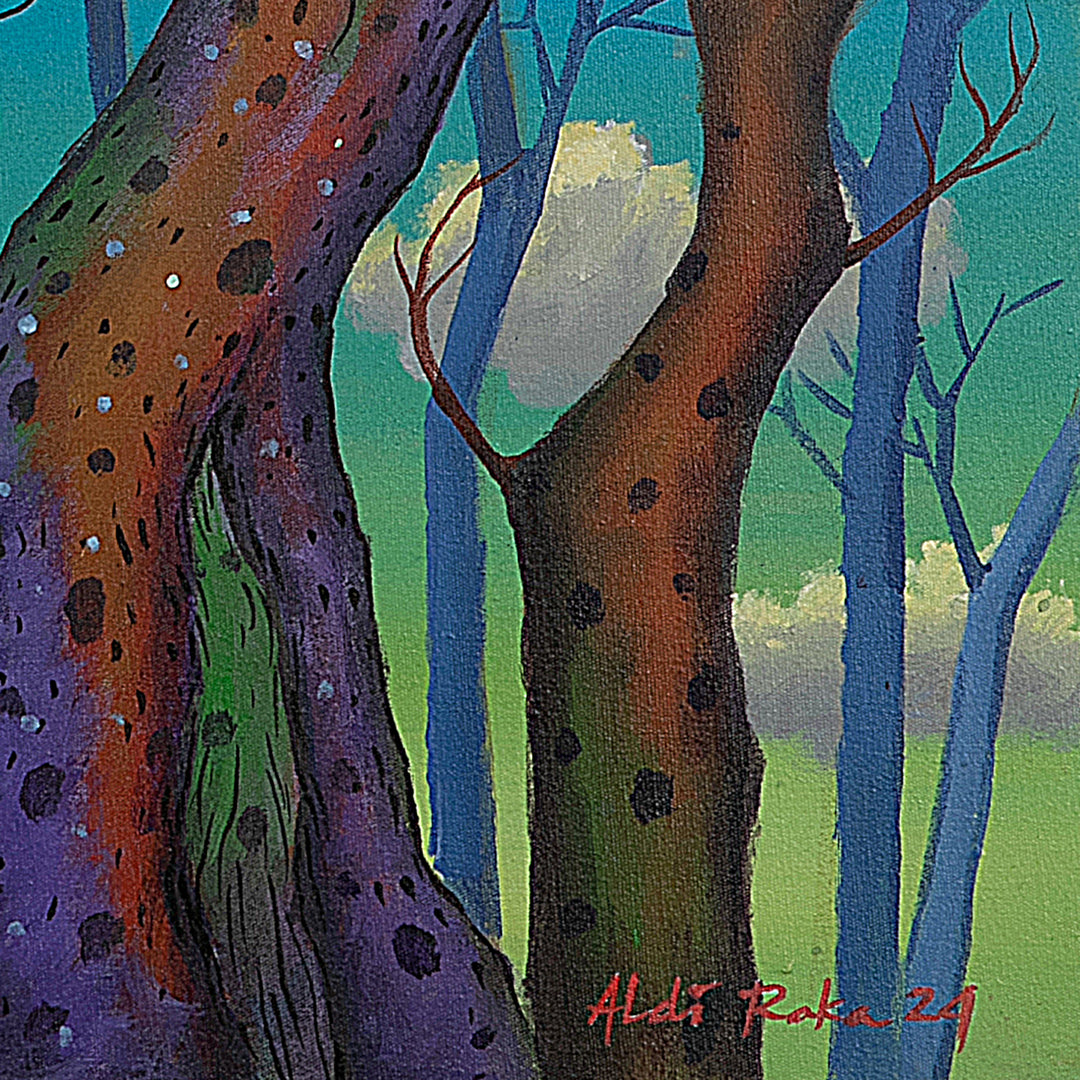 Javanese Nature-Themed Forest Acrylic on Canvas Painting - Tree Dance in the Forest