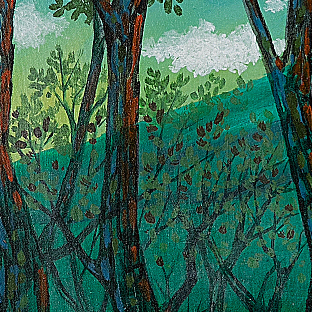 Acrylic Landscape of Trees in the Forest with Mountains - Man's Best Friends