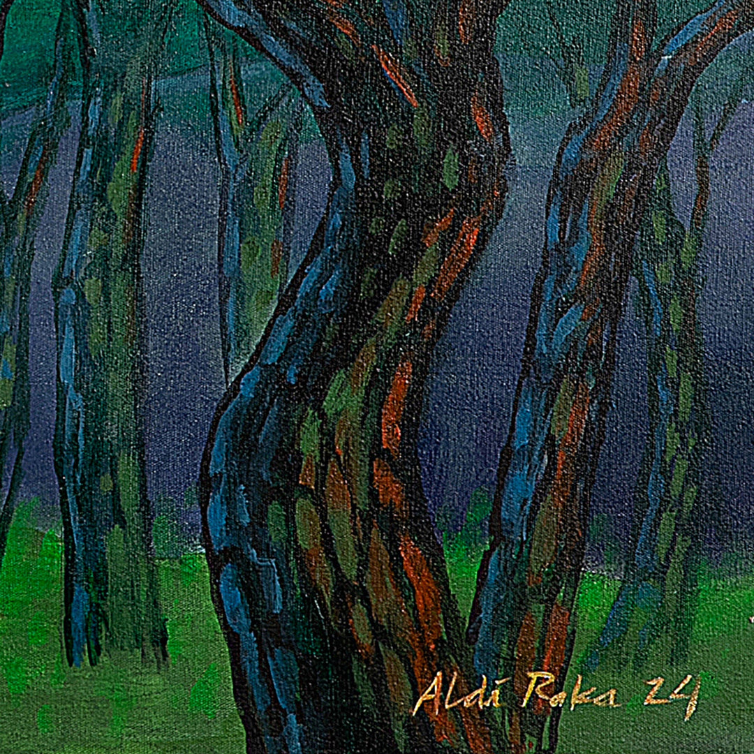 Acrylic Landscape of Trees in the Forest with Mountains - Man's Best Friends