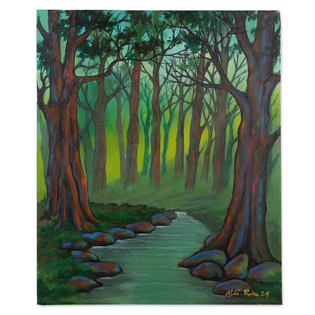 Inspirational Teak Forest-Themed Acrylic on Canvas Painting - Sustainable Teak Forest