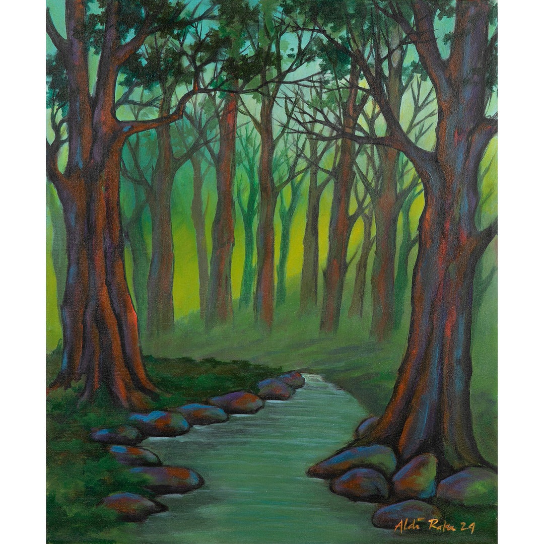 Inspirational Teak Forest-Themed Acrylic on Canvas Painting - Sustainable Teak Forest