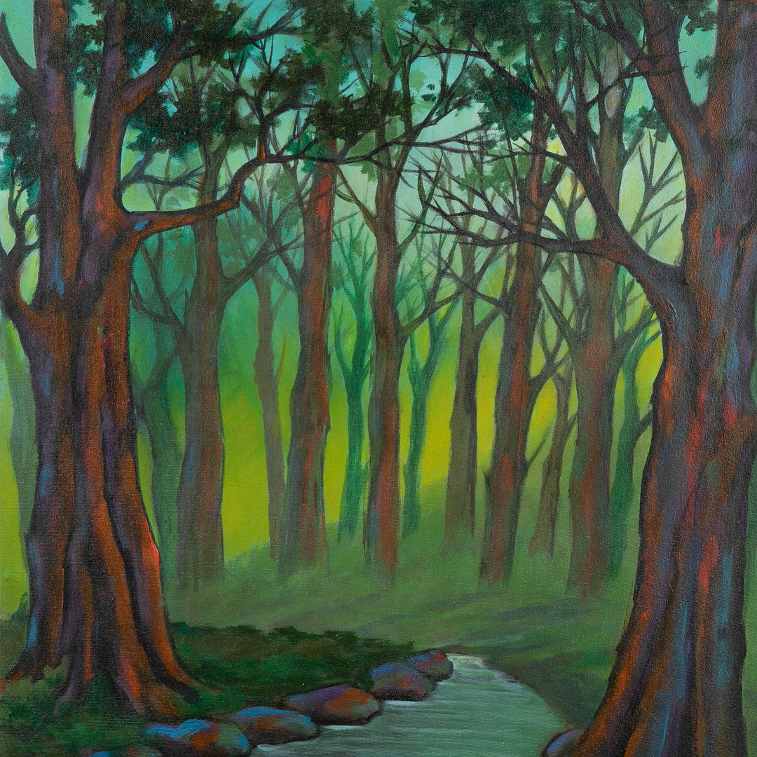 Inspirational Teak Forest-Themed Acrylic on Canvas Painting - Sustainable Teak Forest