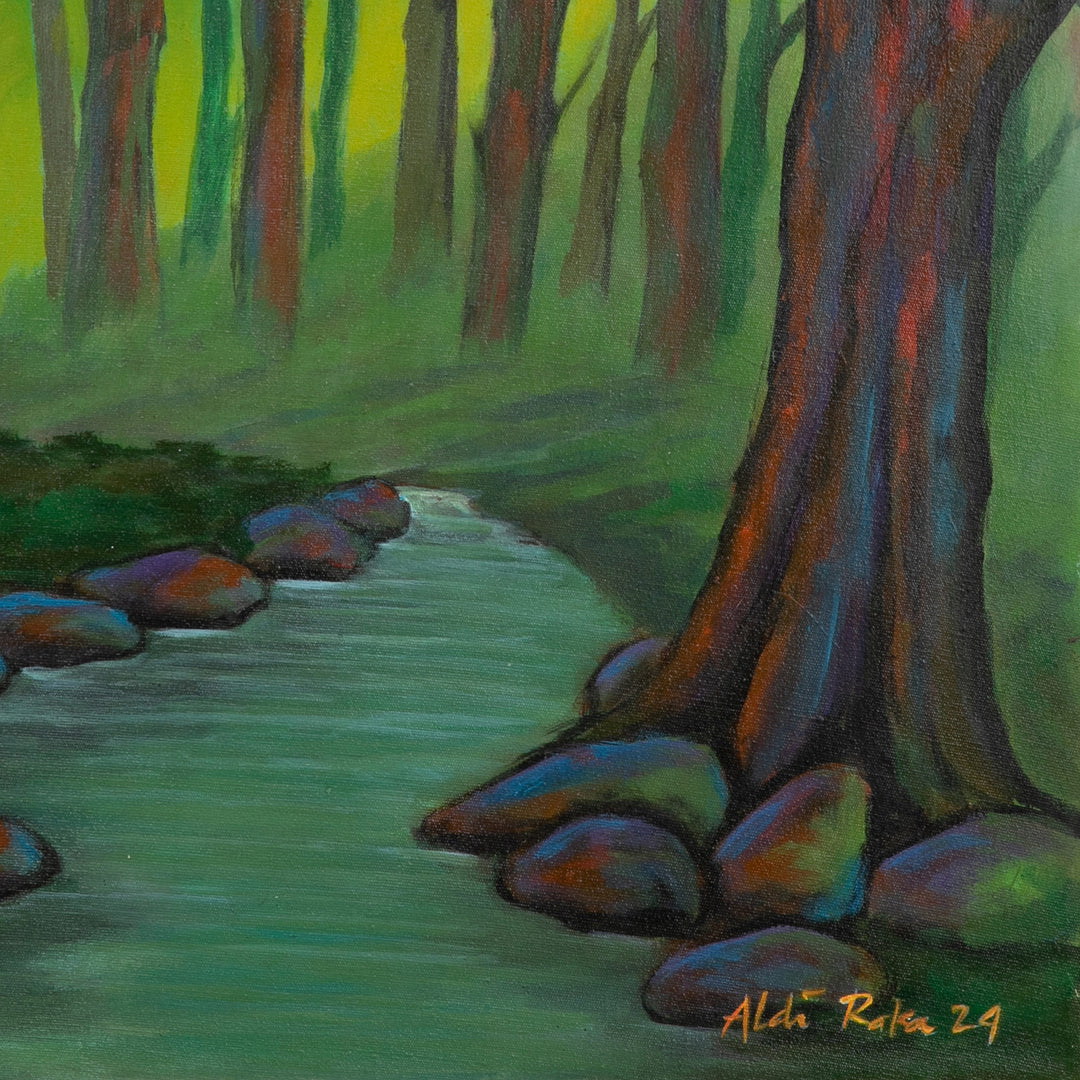 Inspirational Teak Forest-Themed Acrylic on Canvas Painting - Sustainable Teak Forest