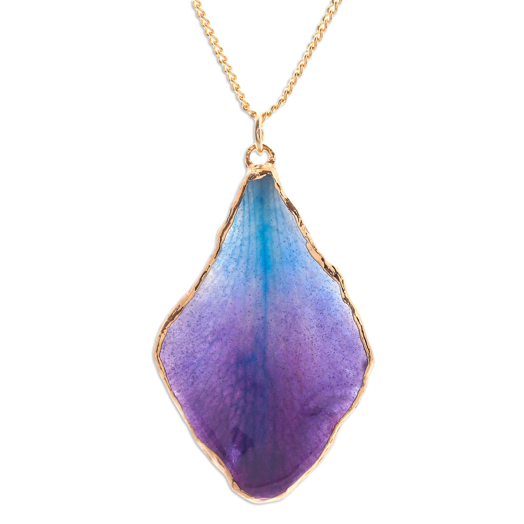 Blue and Purple Orchid 22k Gold-Accented Pendant Necklace - Oneiric Petal