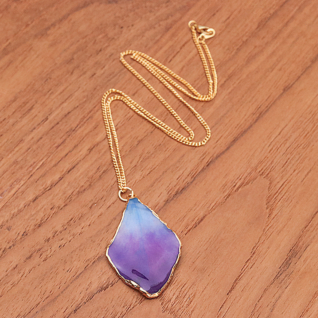 Blue and Purple Orchid 22k Gold-Accented Pendant Necklace - Oneiric Petal