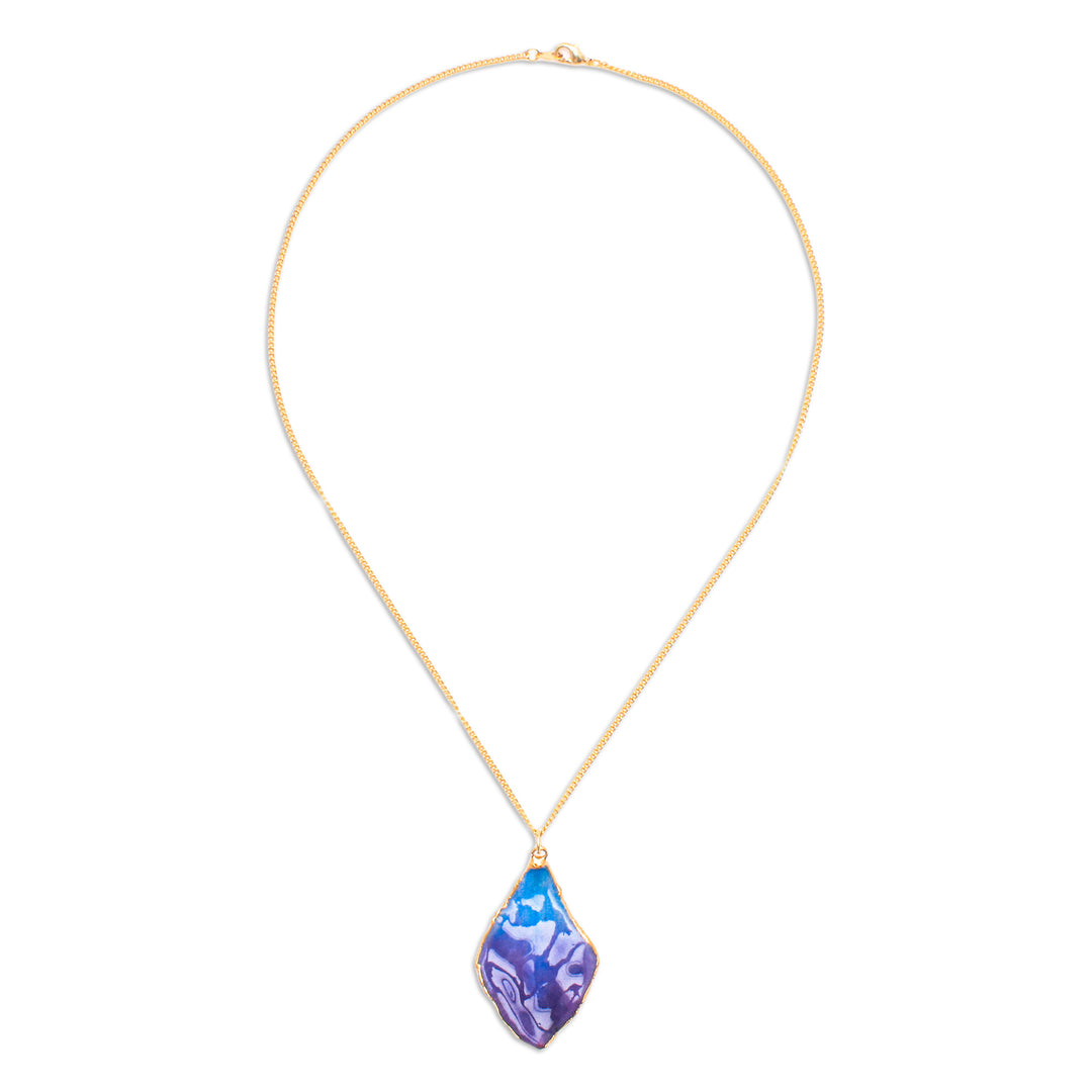 Blue and Purple Orchid 22k Gold-Accented Pendant Necklace - Oneiric Petal