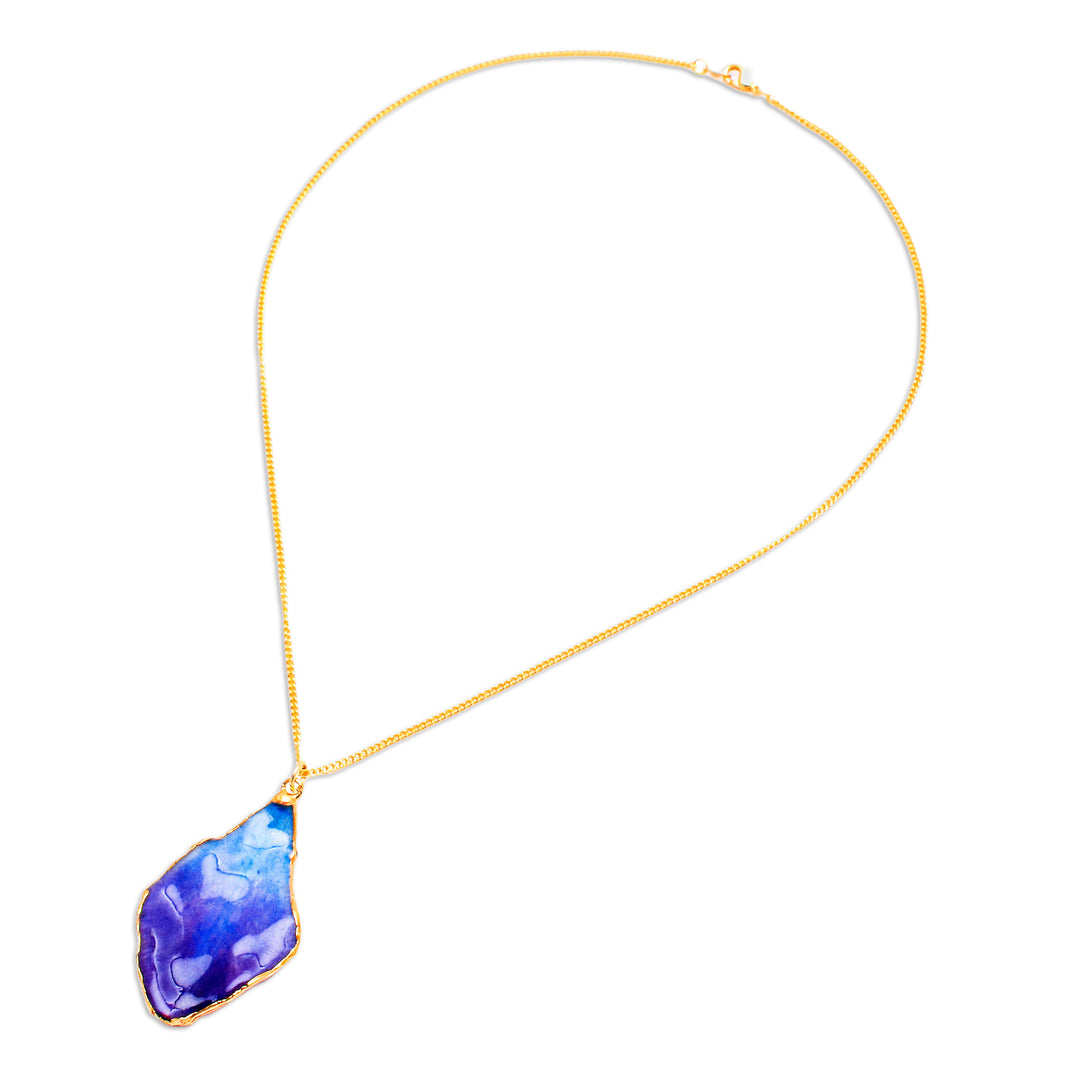 Blue and Purple Orchid 22k Gold-Accented Pendant Necklace - Oneiric Petal