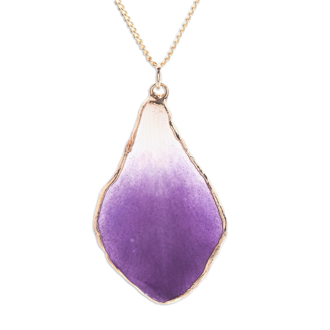 White and Purple Orchid 22k Gold-Accented Pendant Necklace - Magical Petal