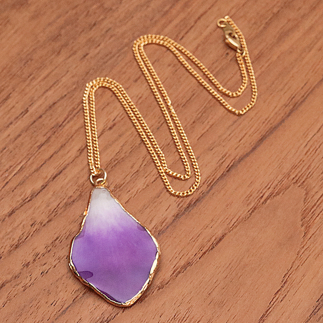 White and Purple Orchid 22k Gold-Accented Pendant Necklace - Magical Petal