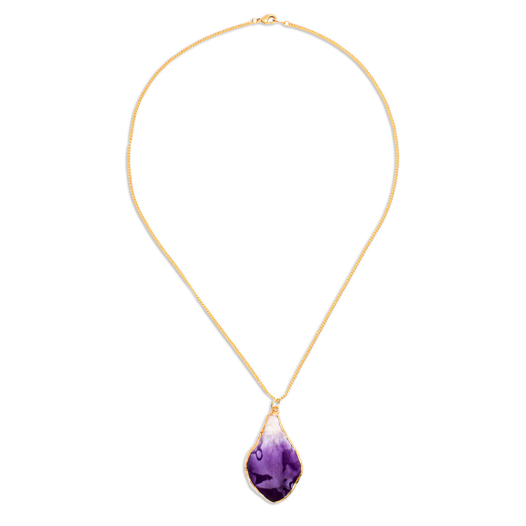 White and Purple Orchid 22k Gold-Accented Pendant Necklace - Magical Petal