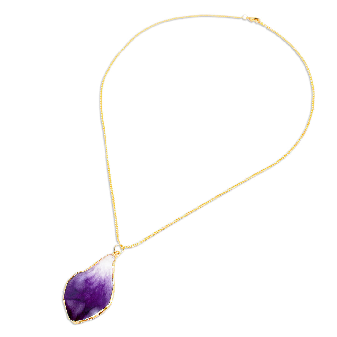 White and Purple Orchid 22k Gold-Accented Pendant Necklace - Magical Petal