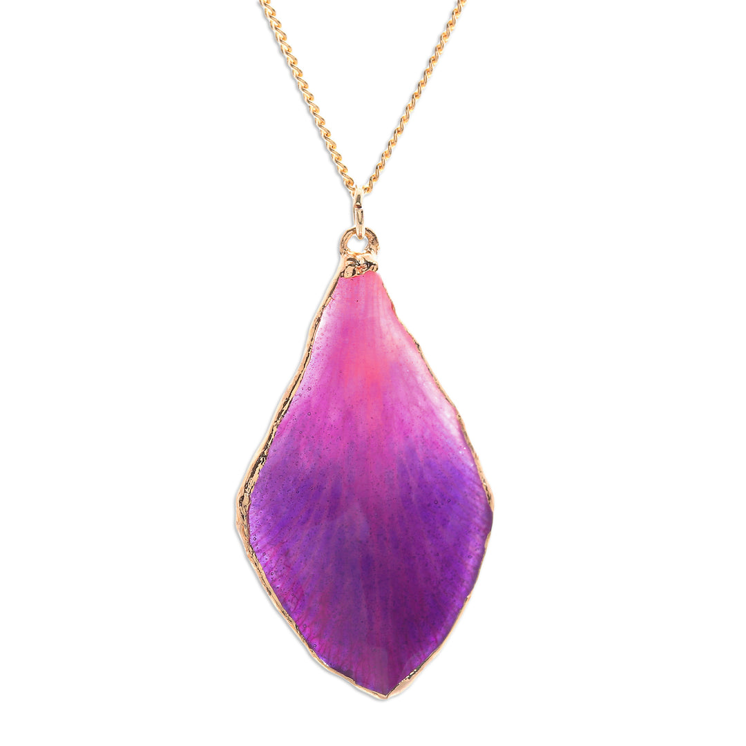 Fuchsia and Purple Petal 22k Gold-Accented Pendant Necklace - Capricious Petal