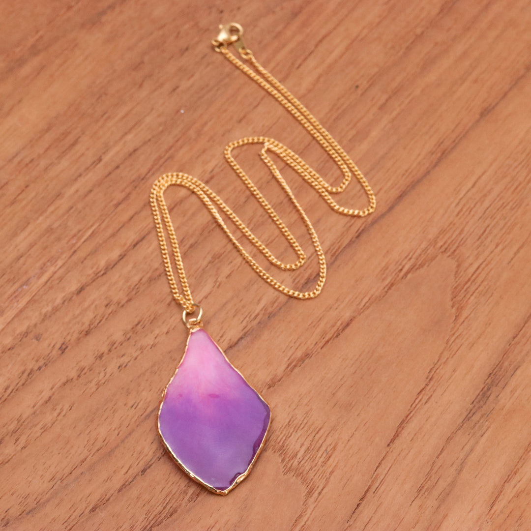 Fuchsia and Purple Petal 22k Gold-Accented Pendant Necklace - Capricious Petal