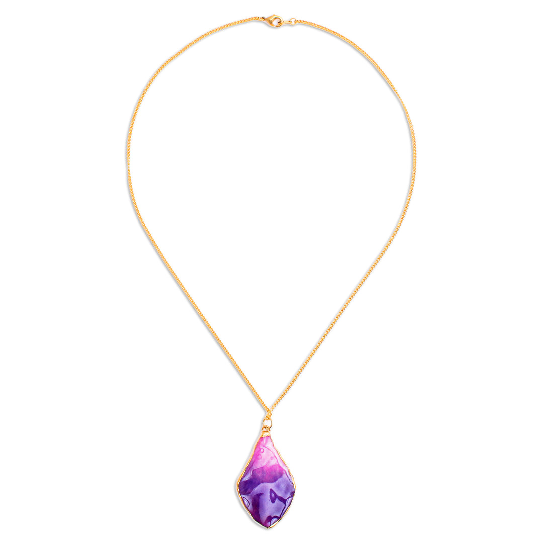 Fuchsia and Purple Petal 22k Gold-Accented Pendant Necklace - Capricious Petal