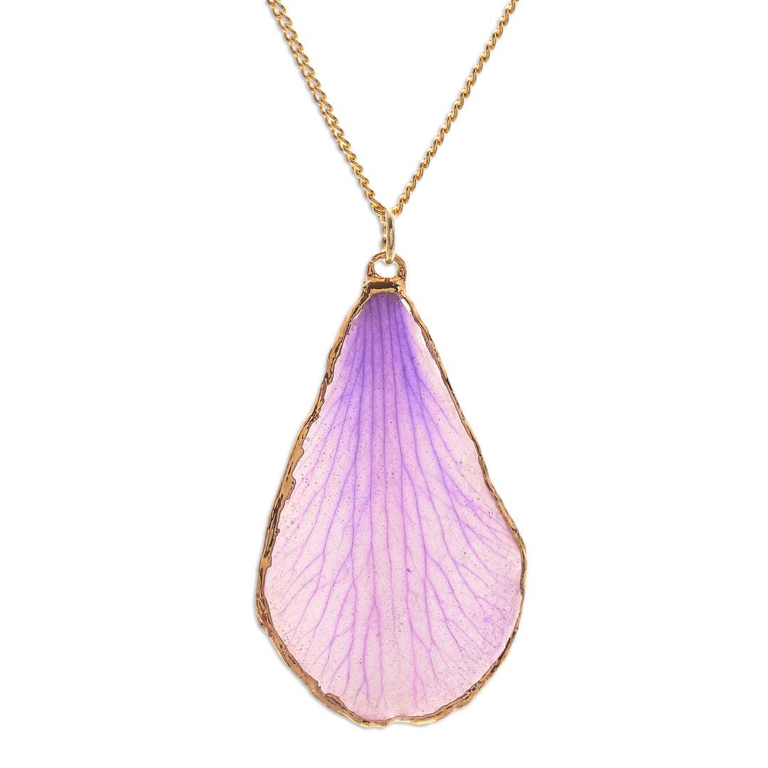 Lavender 22k Gold-Accented Petal-Shaped Pendant Necklace - Dreamy Petal