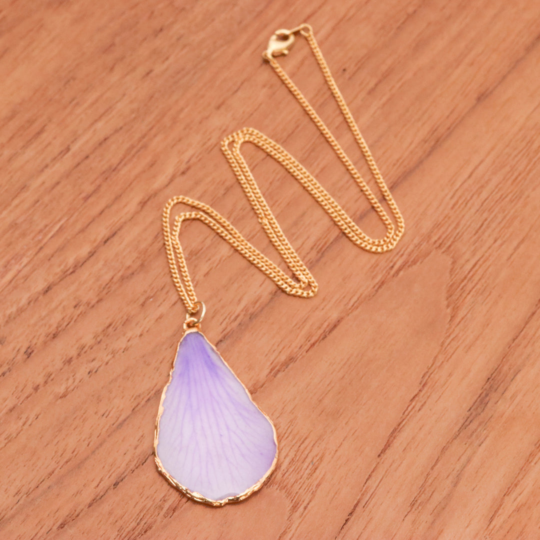 Lavender 22k Gold-Accented Petal-Shaped Pendant Necklace - Dreamy Petal