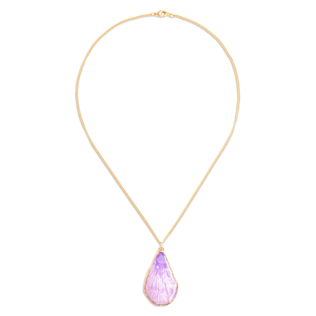Lavender 22k Gold-Accented Petal-Shaped Pendant Necklace - Dreamy Petal