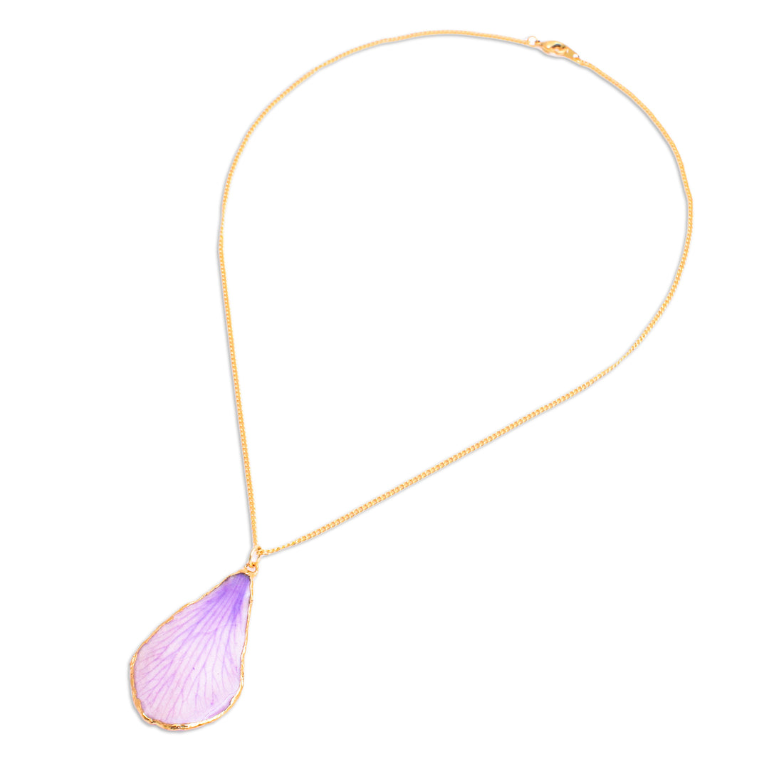 Lavender 22k Gold-Accented Petal-Shaped Pendant Necklace - Dreamy Petal