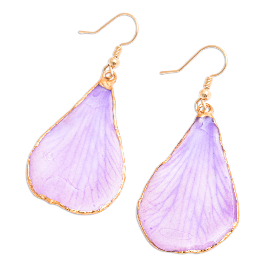 Lavender-Toned Gold-Accented Petal-Shaped Dangle Earrings - Dreamy Petal