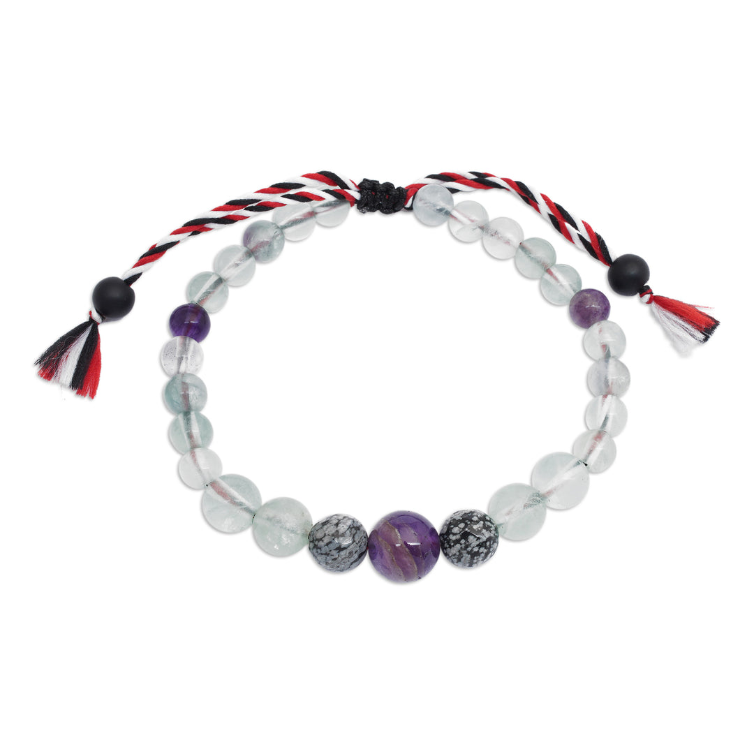 Fluorite Obsidian Amethyst Onyx Yoga Tridatu Men's Bracelet - Tridatu Force