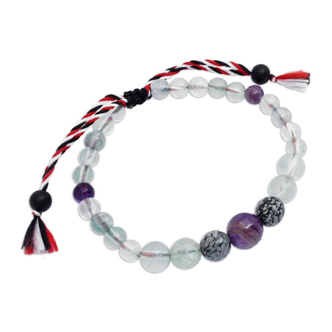 Fluorite Obsidian Amethyst Onyx Yoga Tridatu Men's Bracelet - Tridatu Force