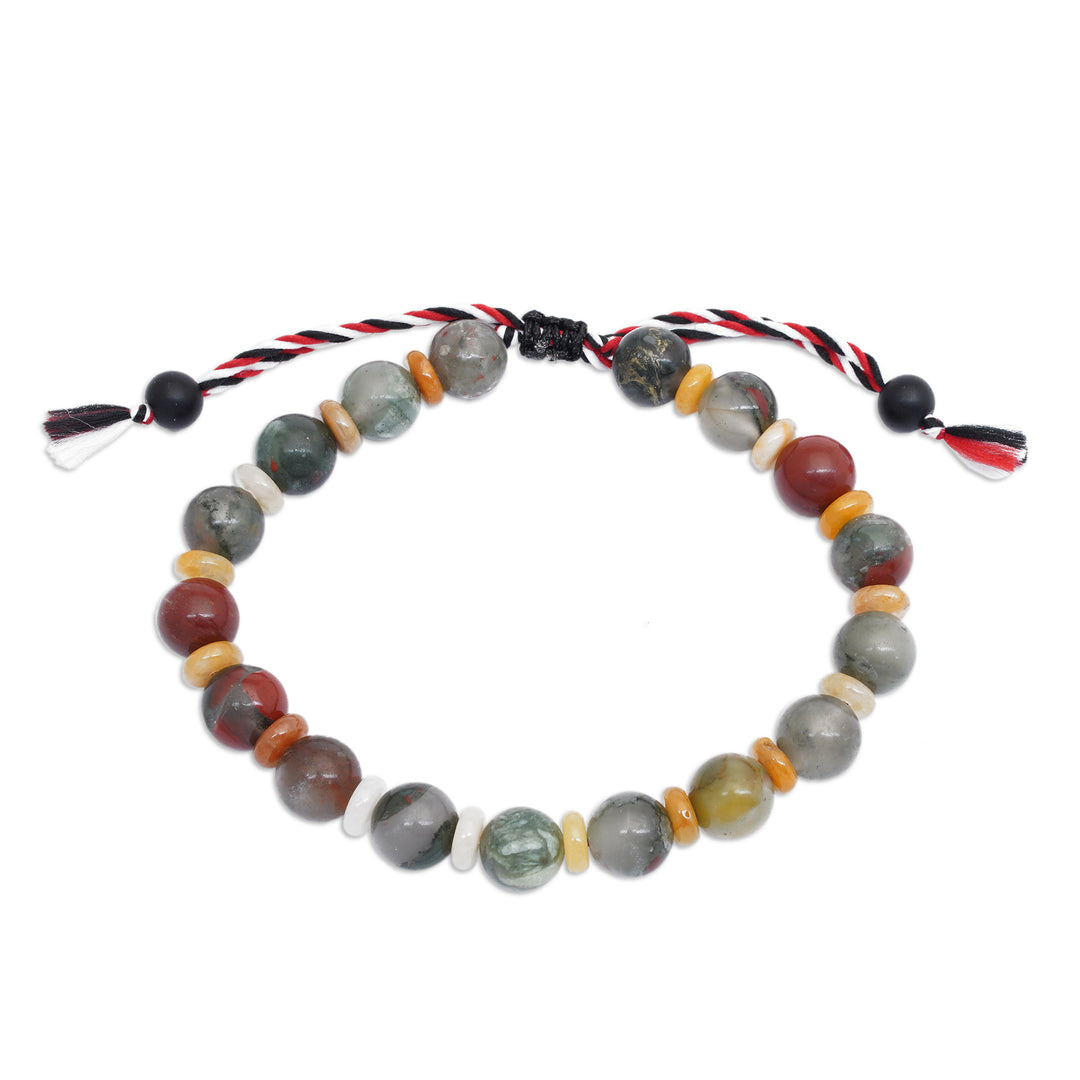 Men's Bloodstone and Onyx Yoga Tridatu Wristband Bracelet - Tridatu Unity
