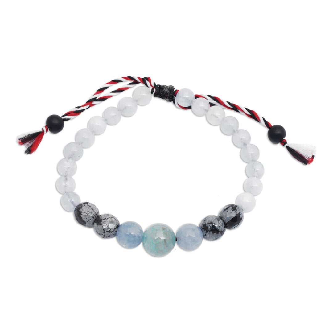 Aquamarine Obsidian Onyx Yoga Tridatu Men's Pendant Bracelet - Tridatu Peace