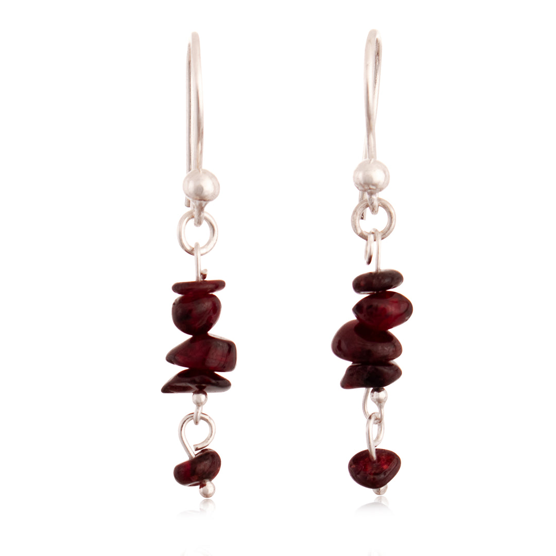 Natural Garnet and Sterling Silver Beaded Dangle Earrings - Fire Glints
