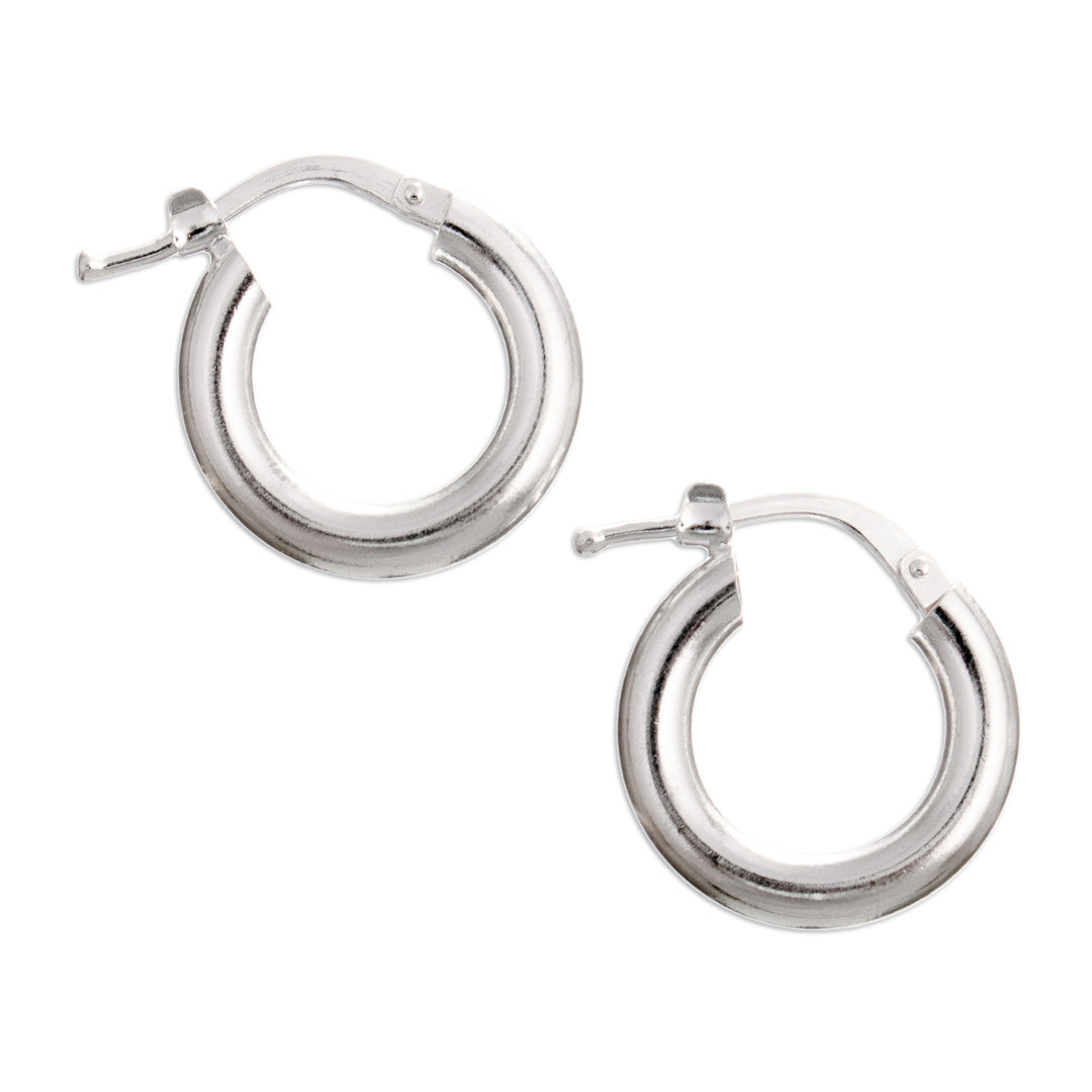 Modern High-Polished Sterling Silver Hoop Earrings from Peru - Ethereal Sheen