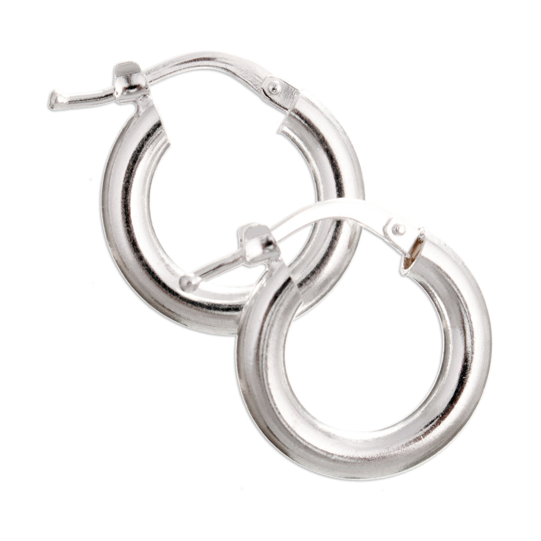 Modern High-Polished Sterling Silver Hoop Earrings from Peru - Ethereal Sheen