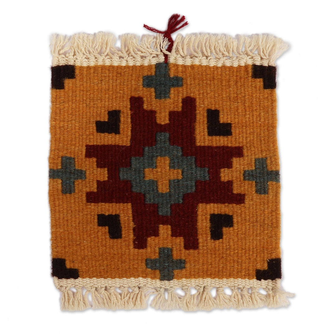 Woven Yellow Wool and Cotton Blend Wall Hanging from Armenia - Evening Cross